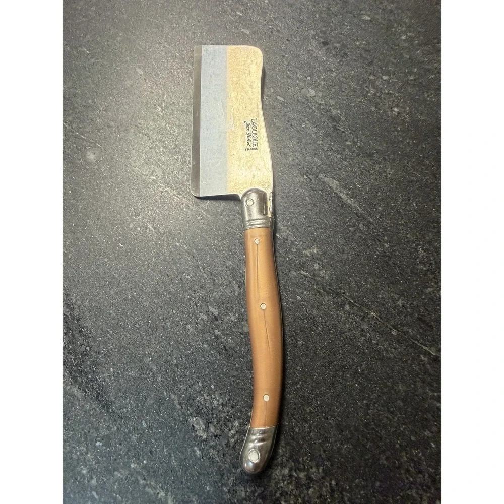 Laguiole Jean Dubost France Cheese Knife & Cleaver Set Faux Brown Horn Handles